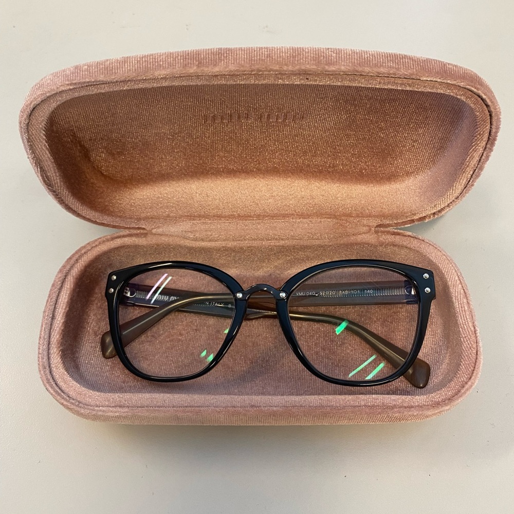Miu Miu Black Cat Eye Silver Stud Reading Optical Frames Glasses with Pink Case